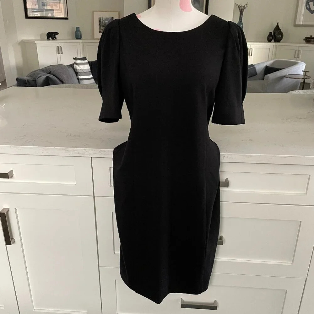 Laura Petites SS Scoop Neck Neutral Lined Rayon Blend Dress Black Sz 8P